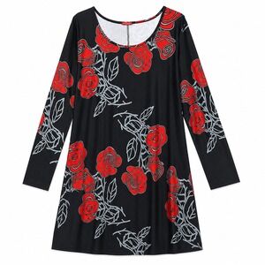 Simply Aster Rose Print Swing Dress Black Red Plus Size 4X